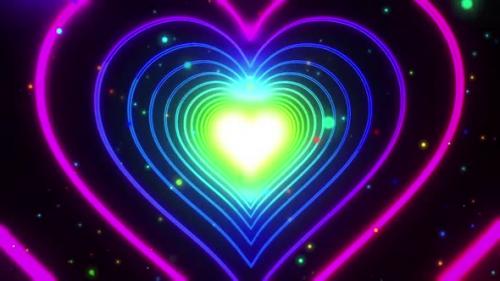 Videohive - Neon Lights Love Heart Tunnel And Colorful Rainbow Glowing Particles - 40876571 - 40876571