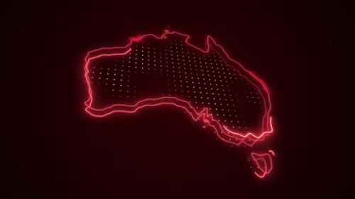 Videohive - 3D Neon Red Australia Map Borders Outline Loop Background - 41885999 - 41885999