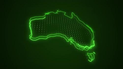 Videohive - 3D Neon Green Australia Map Borders Outline Loop Background - 41886003 - 41886003