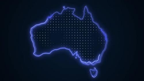 Videohive - Neon Blue Australia Map Borders Outline Loop Background - 41886006 - 41886006