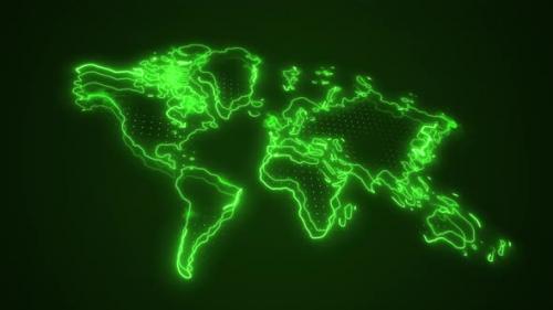 Videohive - 3D Neon Green World Map Borders Outline Loop Background - 41886373 - 41886373
