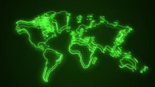 Videohive - 3D Moving Neon Green World Map Borders Outline Loop Background - 41886377 - 41886377