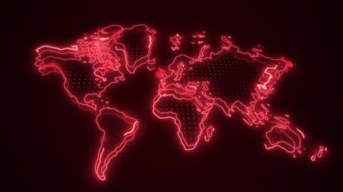Videohive - 3D Moving Neon Red World Map Borders Outline Loop Background - 41886380 - 41886380