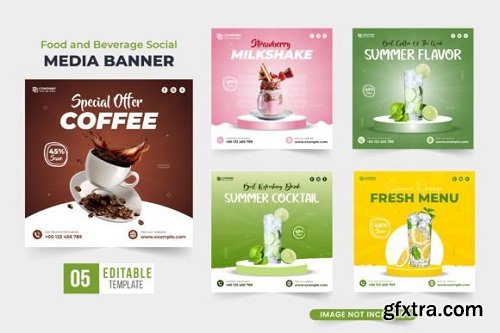 Beverage Social Media Post Bundle Vector