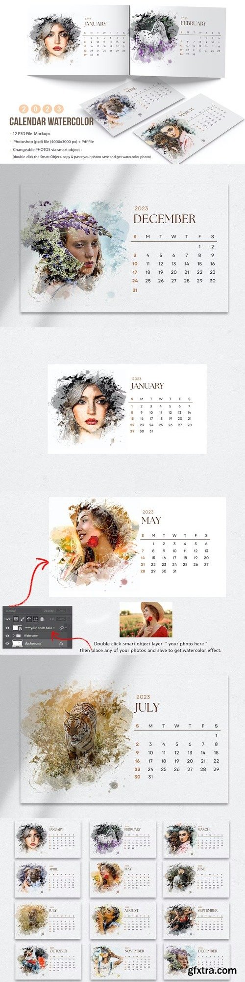 Calendar 2023 Watercolor Mockup