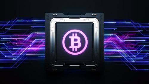 Videohive - electronic money , bitcoin sign appears on the lid of the processor . - 41954253 - 41954253