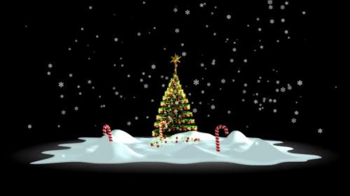 Videohive - Rotating Christmas Scene with Falling Snow and Christmas Tree, Alpha Channel. 3D Render - 41955117 - 41955117