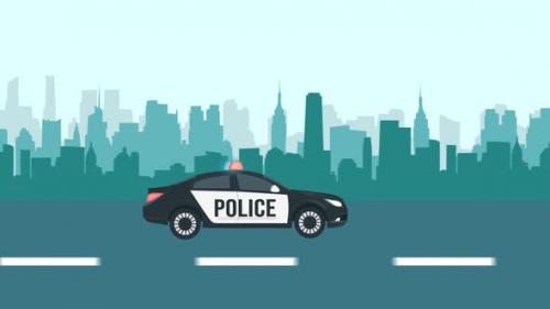 Videohive - Cartoon Police Car Driving - 41955152 - 41955152