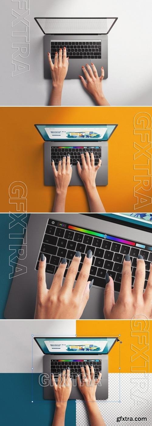Hands Typing on MacBook Laptop Mockup 535924187