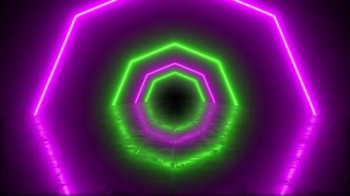 Videohive - Pink and Green Neon Tunnel Octagon Shaped Figures Wallpaper Background - 41963116 - 41963116