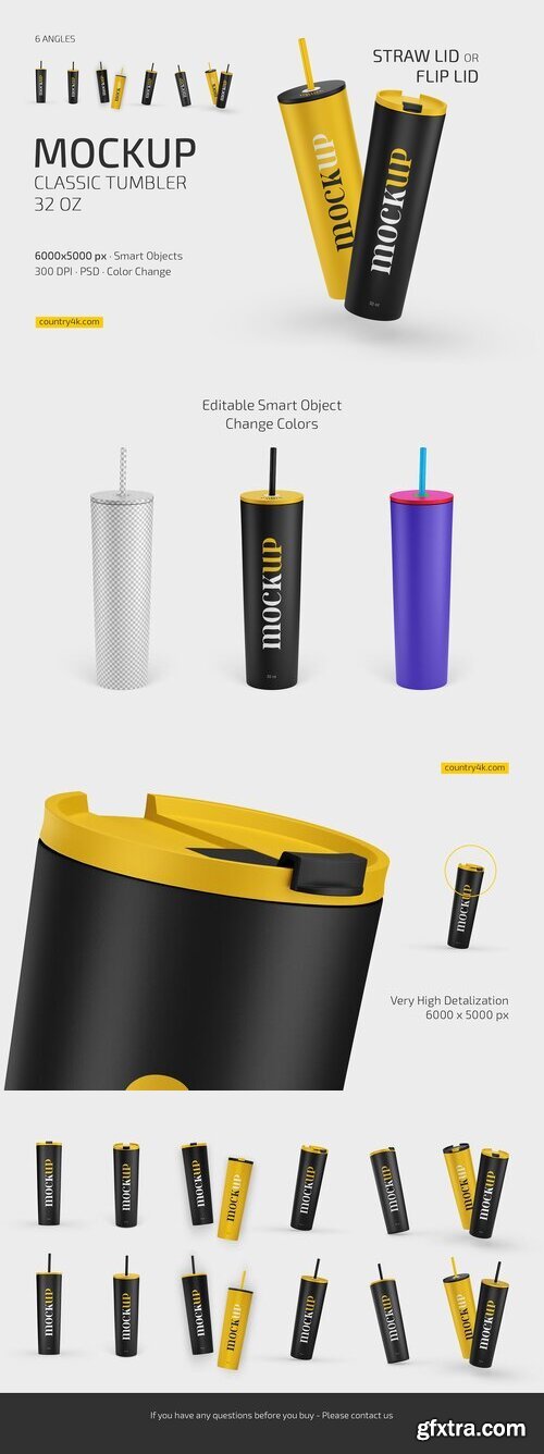 Creativemarket - Straw/Flip Lid Tumbler 32 oz Mockup 10921872