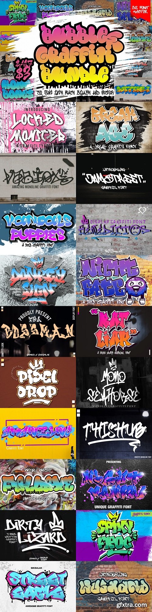 Bubble and Monoline Graffiti Lettering - 36 Fonts