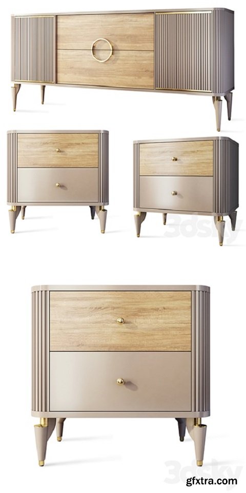 Chest of drawers and bedside table Art Deco Sanvito. Nightstand, sideboard Bellona