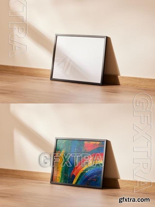 Picture Frame Mockup Lean on Wall with Sun Light 535855081