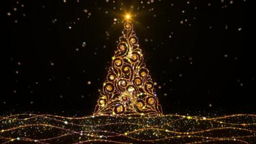 Videohive - Christmas Tree Golden Sparkling - 42017547 - 42017547