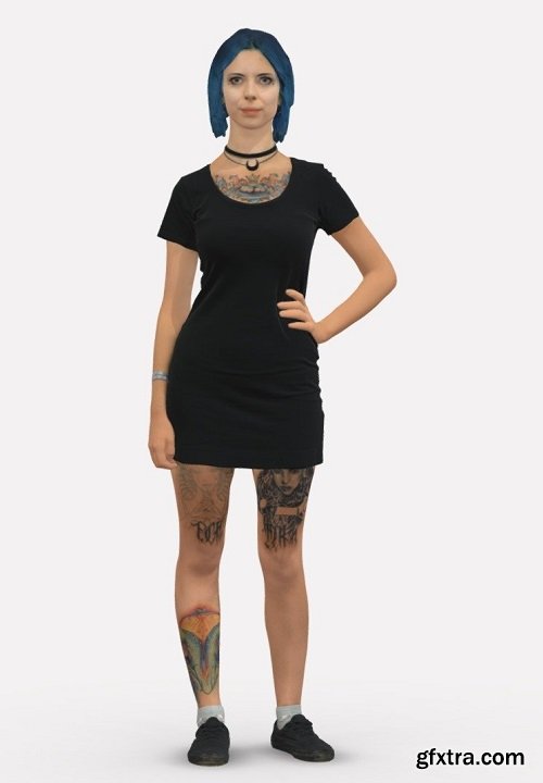 001500 woman with a tattoo in a dress 3D Model