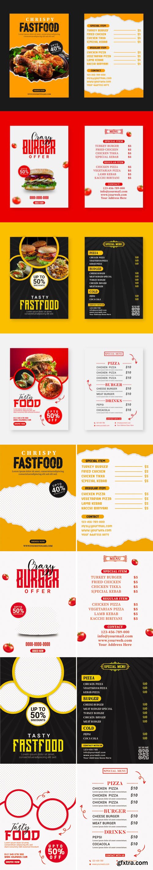 Modern Restaurant Fast Food Menus Vector Templates Collection