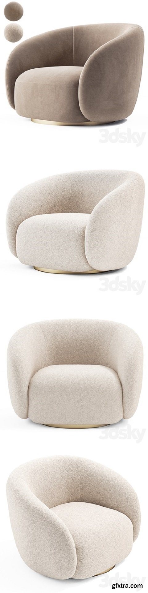 EICHHOLTZ Swivel Armchair BRICE Boucle Cream