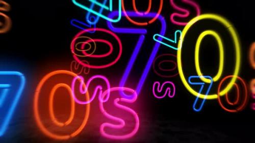 Videohive - 70s retro party neon symbol 3d flight between - 42135187 - 42135187