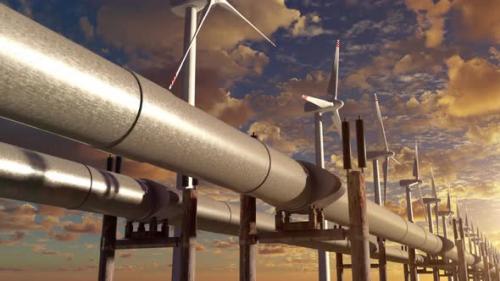 Videohive - Pipeline Fullish with Clean Fuel Against Power Generators and Wind Turbines - 42162101 - 42162101