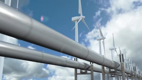 Videohive - Moving Along Gas Main Pipeline and Spinning Wind Turbines on the Background Loop - 42162710 - 42162710
