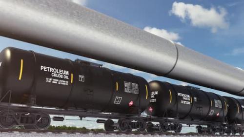 Videohive - Fuel and Energy Supply Via Gas Pipelines and Railroad with Freight Train Loop - 42162948 - 42162948