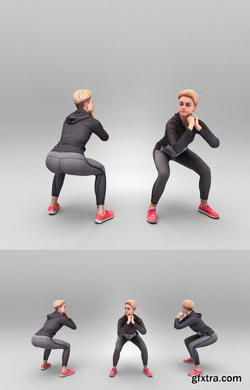 Young woman doing squats 376 Low-poly 3D model