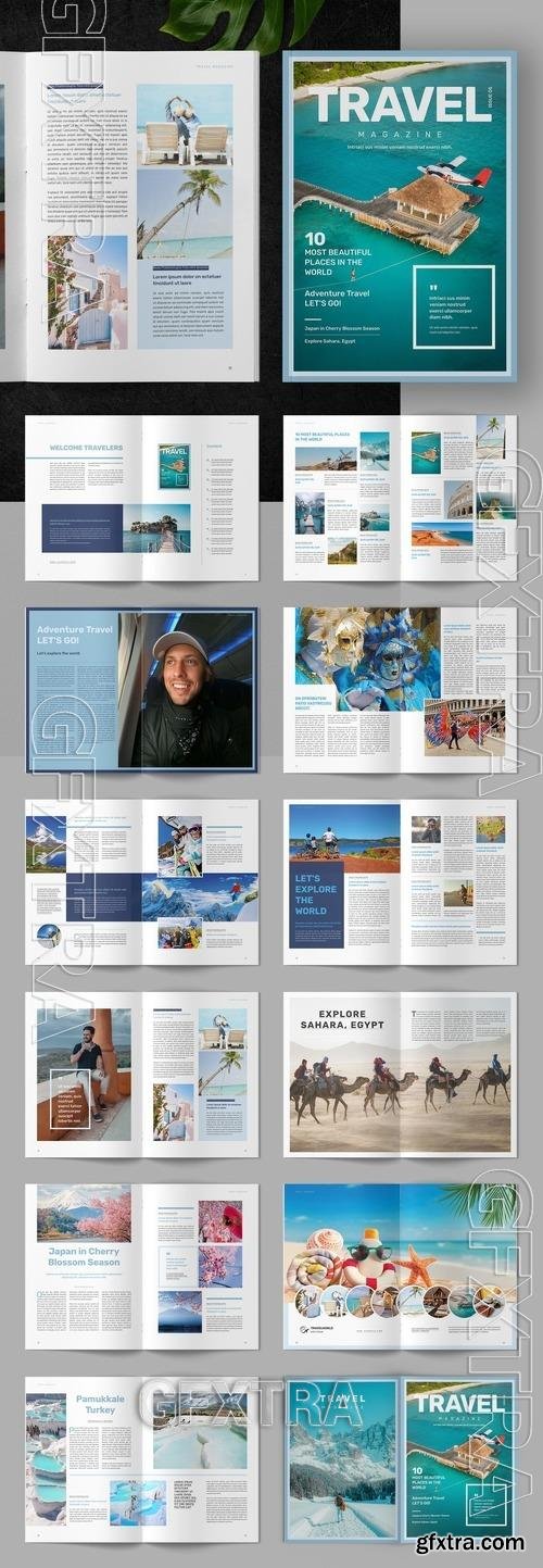 Travel Magazine Layout with Blue Accents 529501924