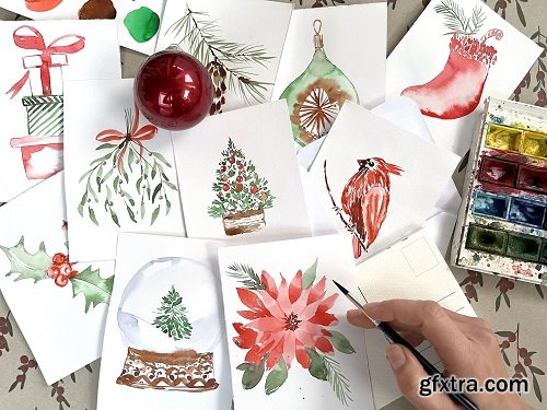 Easiest Way to Paint TEN Watercolor Christmas pictures for greeting cards