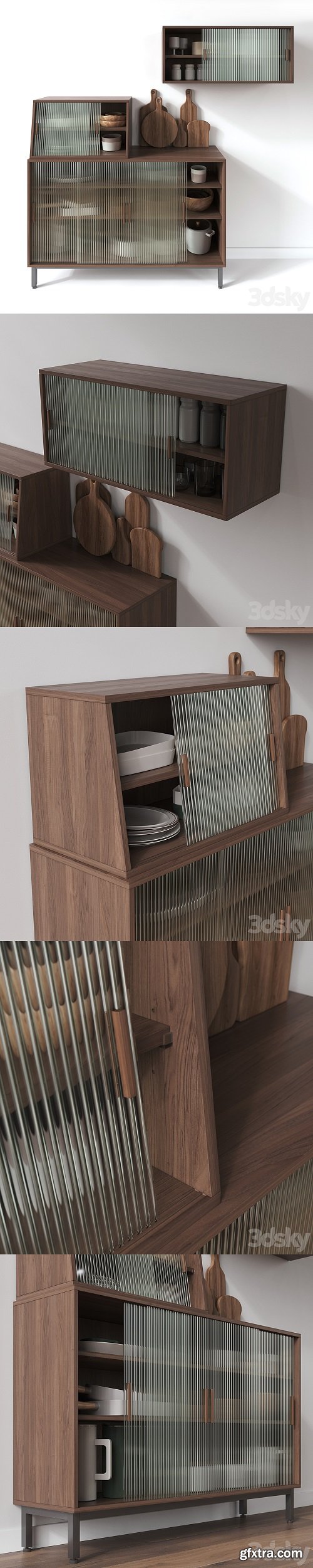 Wooden Glass Cabinets with Kitchen accessories