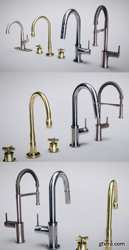 Set of Kitchen Faucets Low-Poly 3D Model 3D Model