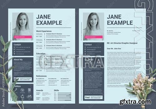 Resume and CV Layout in Pale Blue with Pink Accents 513594977