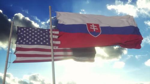 Videohive - Slovakia and United States flag on flagpole. Slovakia and United States waving flag in wind - 42160869 - 42160869