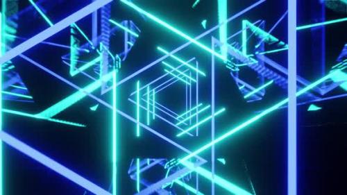 Videohive - Blue Neon Tiranle Rotated Show Vj Loop Background HD - 42164904 - 42164904