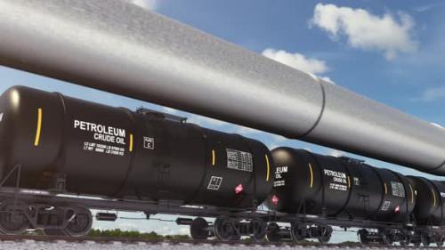 Videohive - Fuel and energy supply via gas pipelines and railroad with freight train loop 4k - 42181744 - 42181744