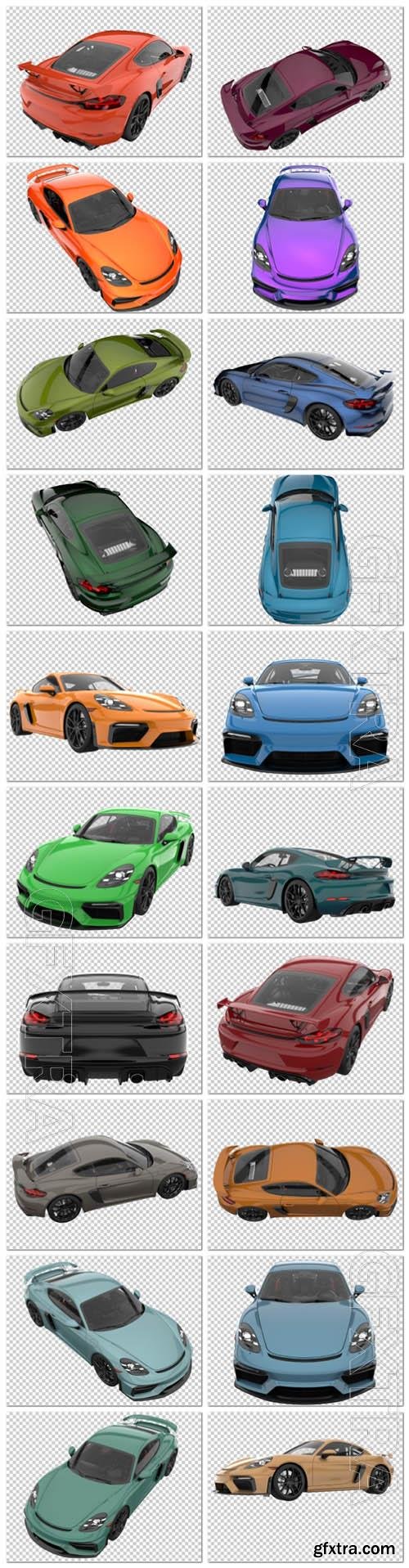 20 Sport car on transparent background, 3d rendering - illustration in psd vol 5