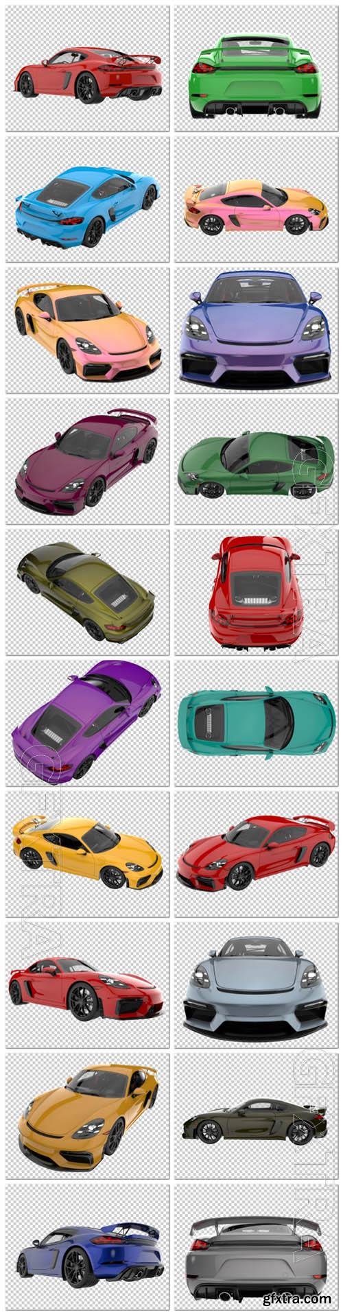 20 Sport car on transparent background, 3d rendering - illustration in psd vol 4