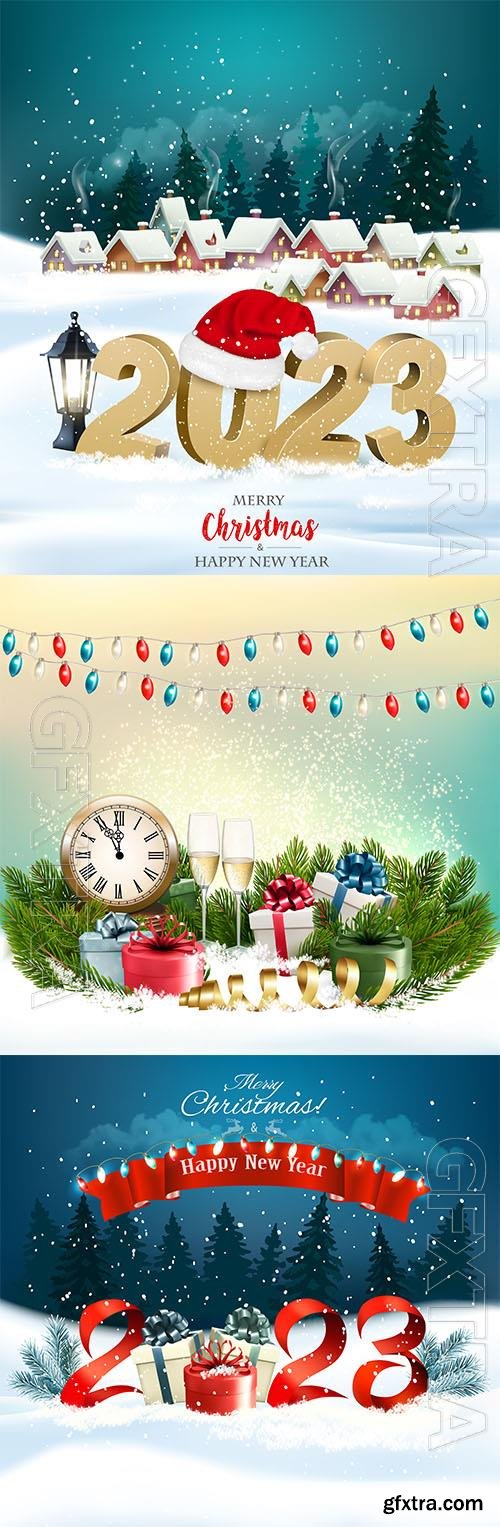 Christmas background with colorful garland and 2023