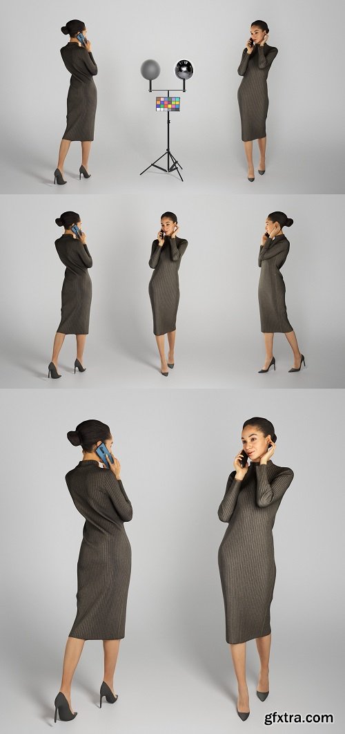 Lady in a black dress talking on the phone 212 3D Model