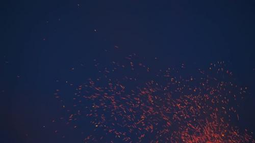 Videohive - Redhot Sparks Fly From a Large Bonfire in the Night Sky - 42149475 - 42149475