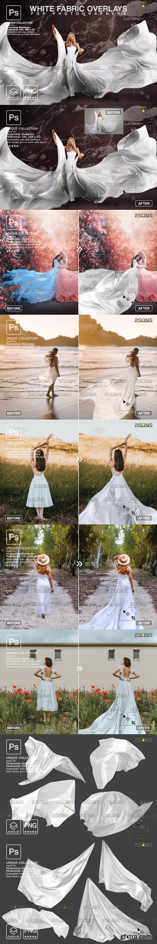 White Flying Fabric Photoshop Overlays