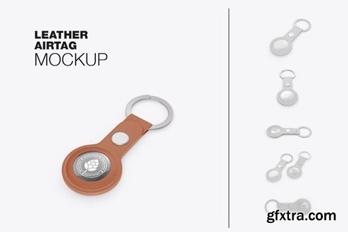 Set Leather Keychain and Electronic Tag Mockup 4XDFRLM