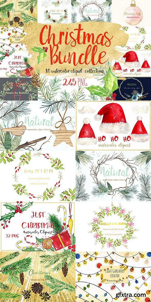 Christmas watercolor clipart bundle