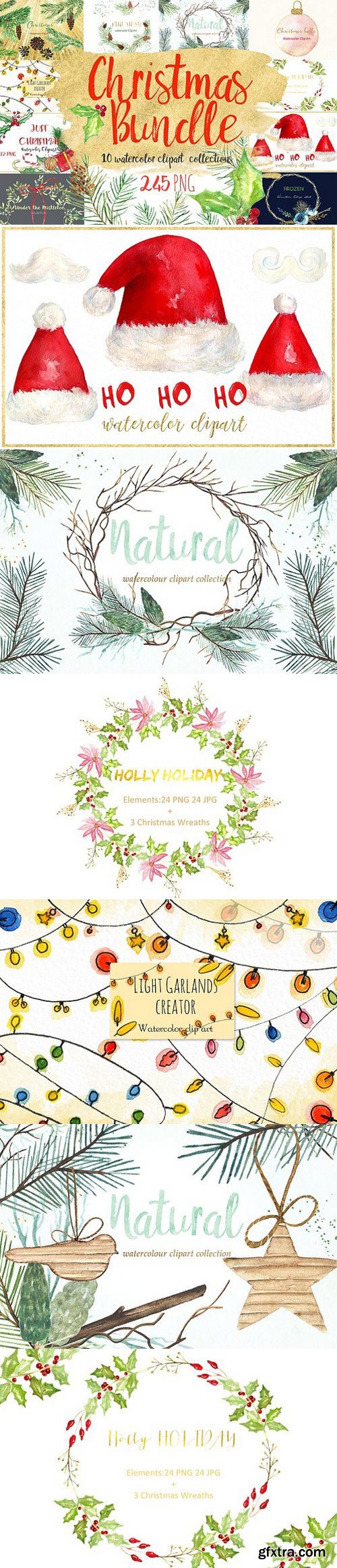 Christmas watercolor clipart bundle