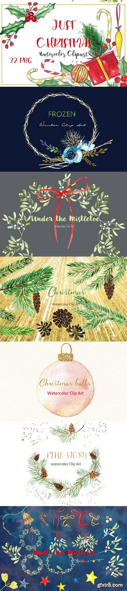 Christmas watercolor clipart bundle