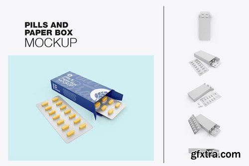 Set Paper Box with Pills Mockup XFJLG9J