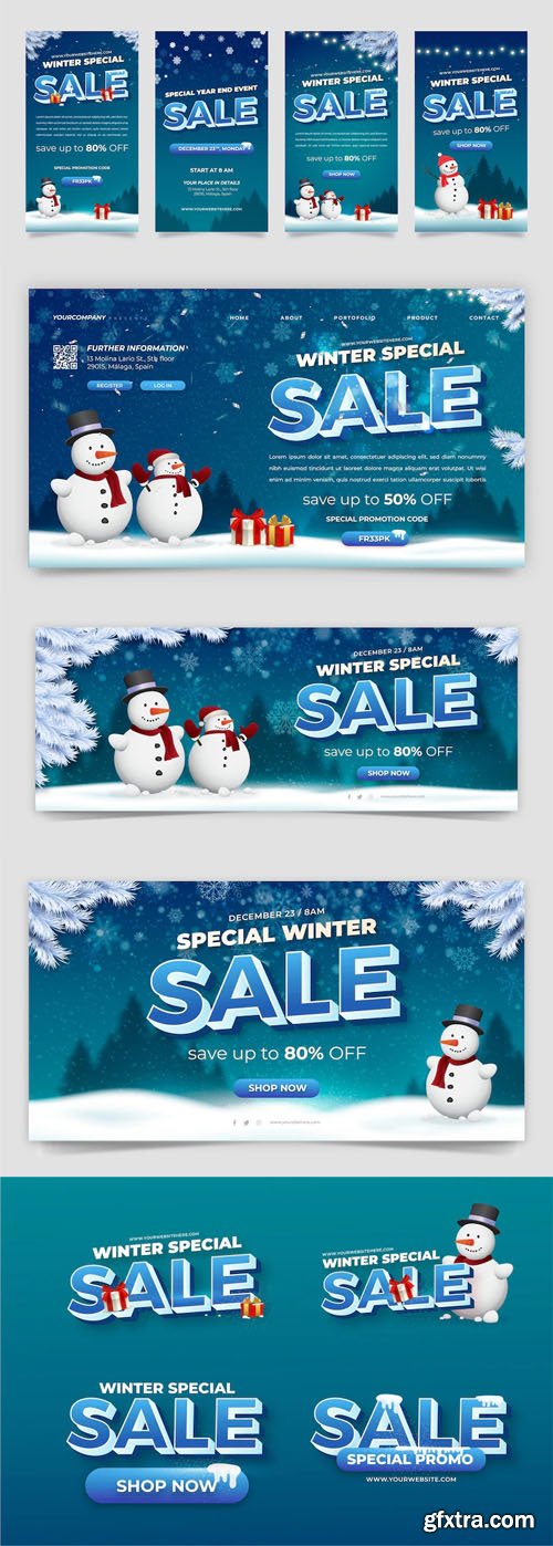 Gradient Winter Sales Vector Templates Collection