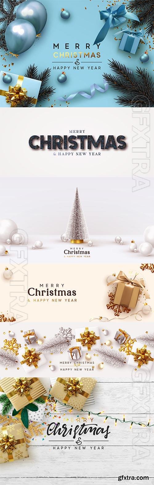 Xmas design of sparkling lights garland, with realistic gifts box, gold snowflake