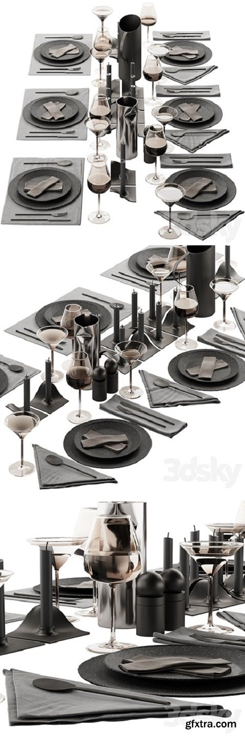 063 Tableware decor set 01 dark matte 00