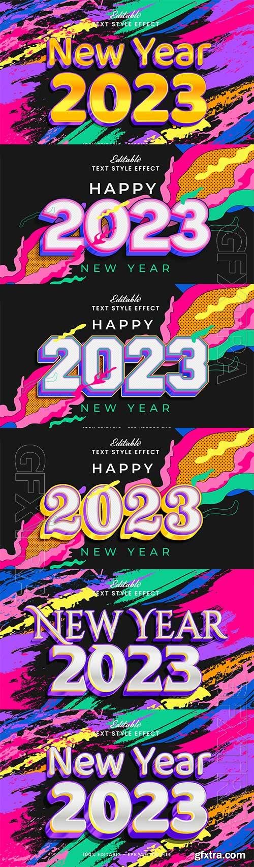 Vector happy new year 2023 3d bold text effect